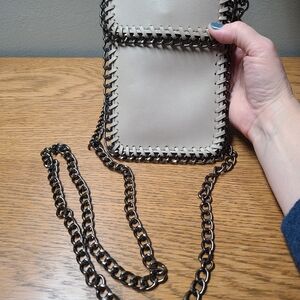 Leather Chain-Trimmed Cream Crossbody Bag